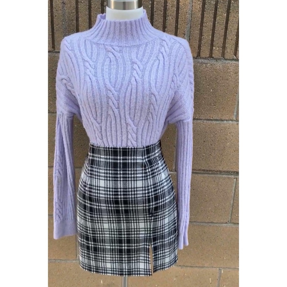 Black Plaid skirt with a slit